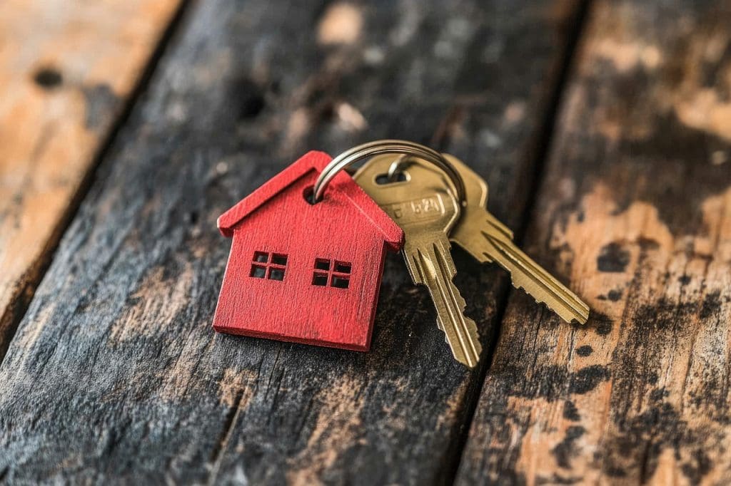 Zwei Schlüssel mit einem roten Haus als Schlüsselanhänger